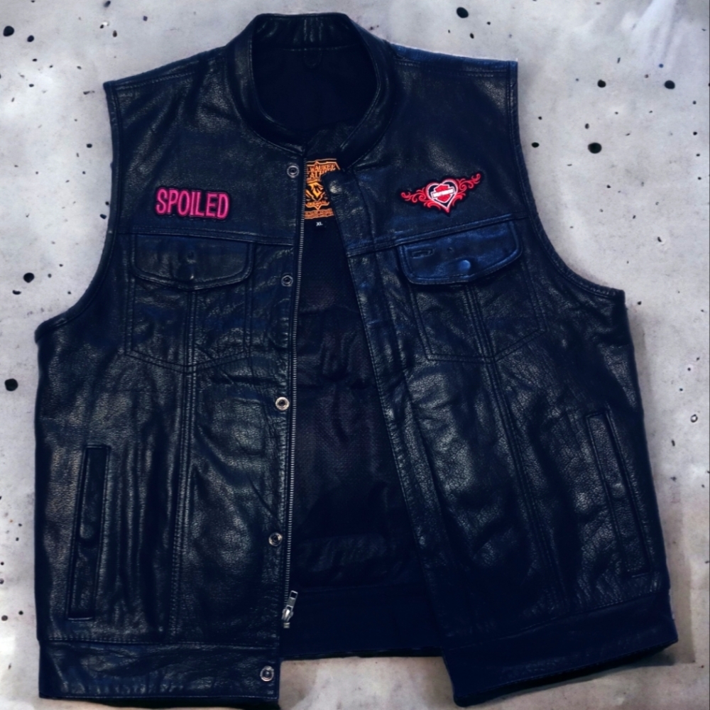 Black Leather Womens Motorcycle Vest Size XL